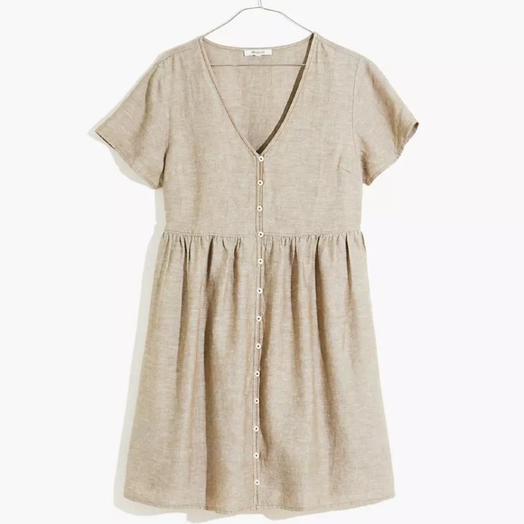 Madewell Linen-blend Vneck Button-front Mini Dress - Picture 3 of 9
